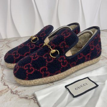 Fria Horsebit Monogram GG Loafers Blue Wool Fur