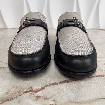 Destin Kelly Buckle H Canvas Loafers Black Сalfskin