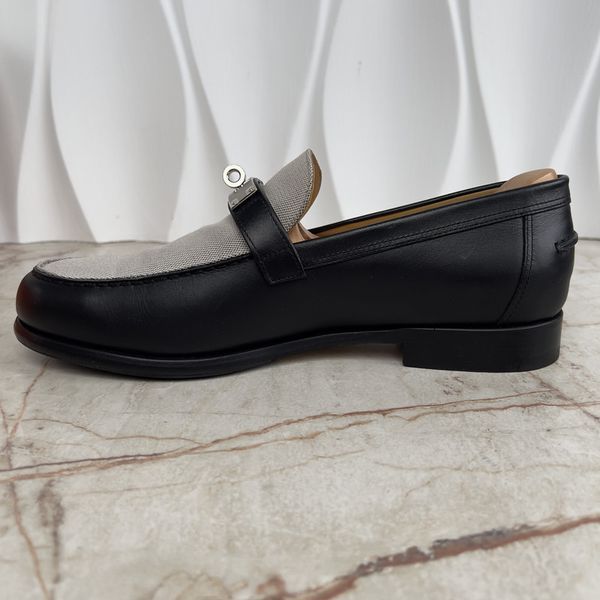 Destin Kelly Buckle H Canvas Loafers Black Сalfskin