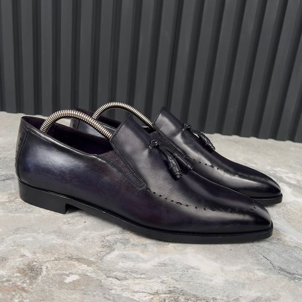 Dress Shoes Loafers Tasseled Purple Leather