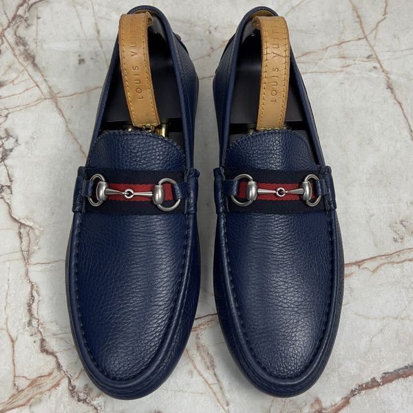 Horsebit Web Driving Moccasin Blue Grain Leather