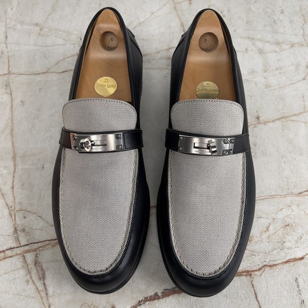 Destin Kelly Buckle H Canvas Loafers Black Сalfskin