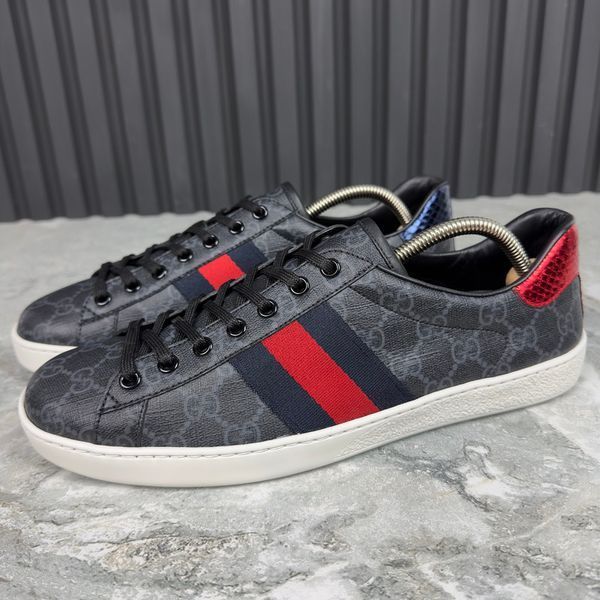 Gucci Ace Monogram Gray Leather Sneakers