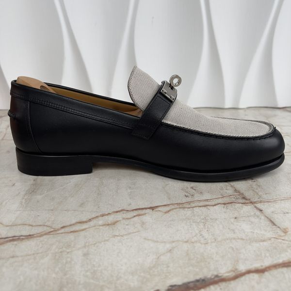 Destin Kelly Buckle H Canvas Loafers Black Сalfskin