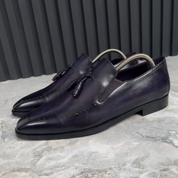 Dress Shoes Loafers Tasseled Purple Leather