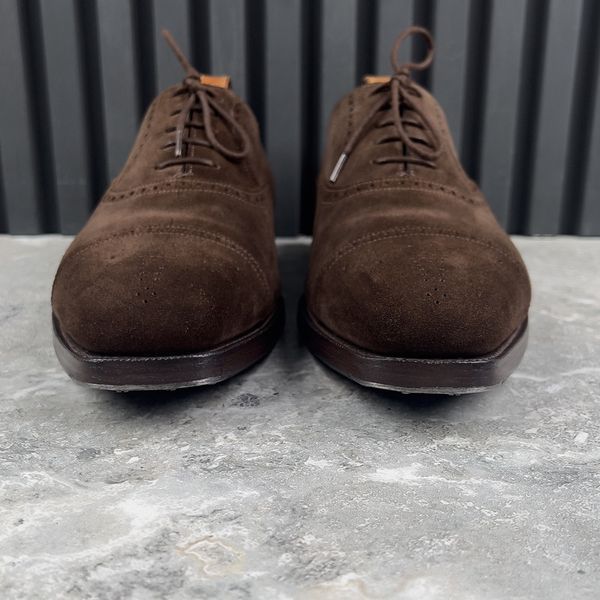 Asquith Dress Shoes Oxford Brogue Cap Toe Medalion Perforated Brown Suede