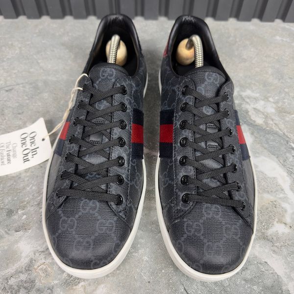 Gucci Ace Monogram Gray Leather Sneakers