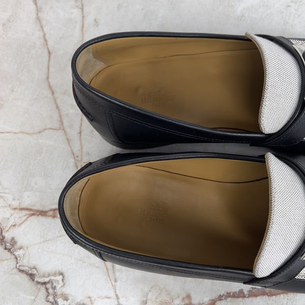 Destin Kelly Buckle H Canvas Loafers Black Сalfskin