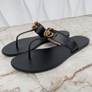 Marmont Double G Thong Sandals Slides Black Leather