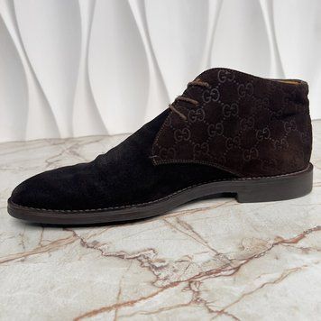 Ankle Boots GG Monogram Embossed Brown Suede