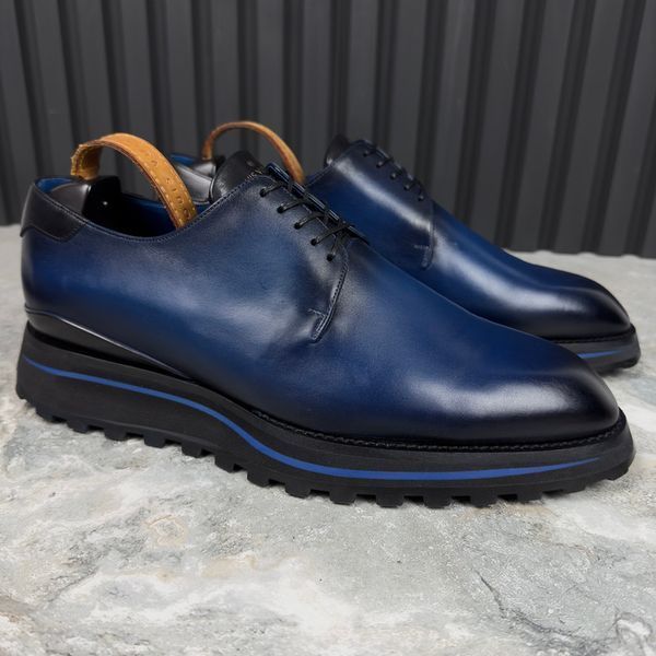 Goncourt Derby Lace Up Blue Patina Leather