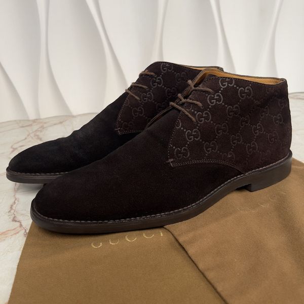Ankle Boots GG Monogram Embossed Brown Suede