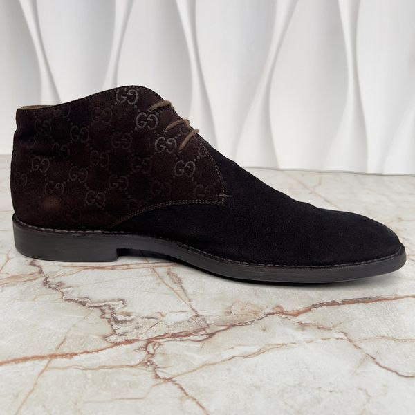 Ankle Boots GG Monogram Embossed Brown Suede
