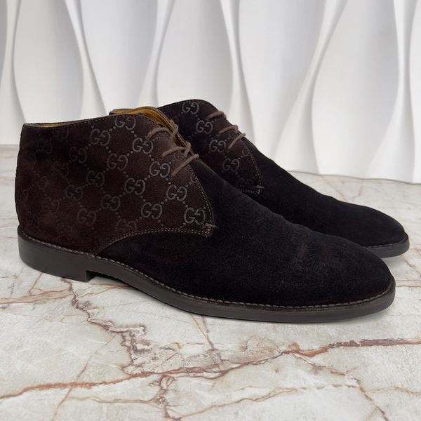 Ankle Boots GG Monogram Embossed Brown Suede