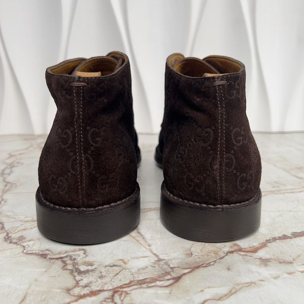 Ankle Boots GG Monogram Embossed Brown Suede