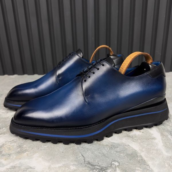 Goncourt Derby Lace Up Blue Patina Leather