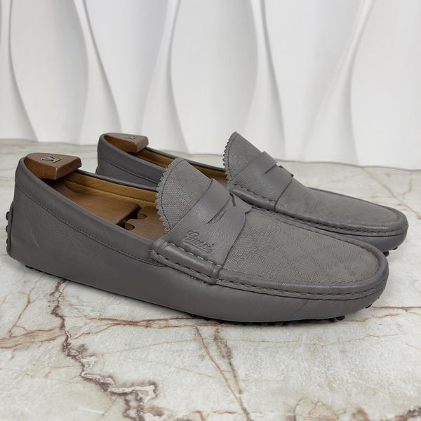 Gucci Penny Diamond Logo Moccasin Gray Leather