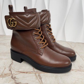 Marmont Double G Combat Boots Matelasse Brown Leather