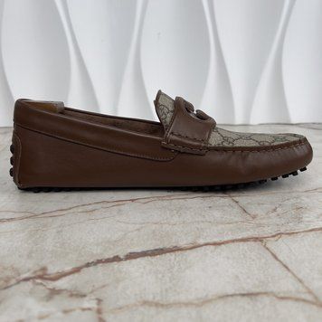 Ayrton Interlocking G Moccasin Supreme Canvas Brown Leather