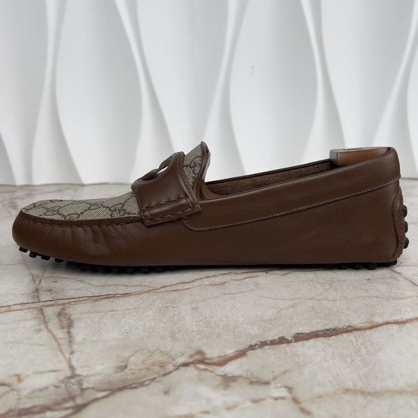 Ayrton Interlocking G Moccasin Supreme Canvas Brown Leather