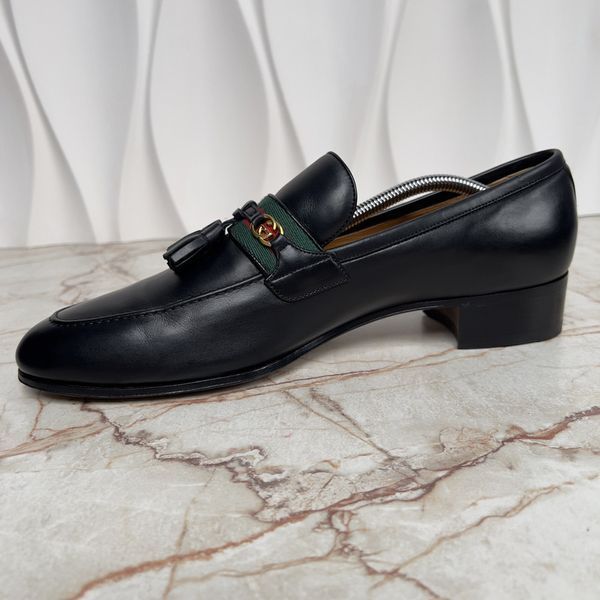 Loafers Interlocking G Tasseled Web Black Leather