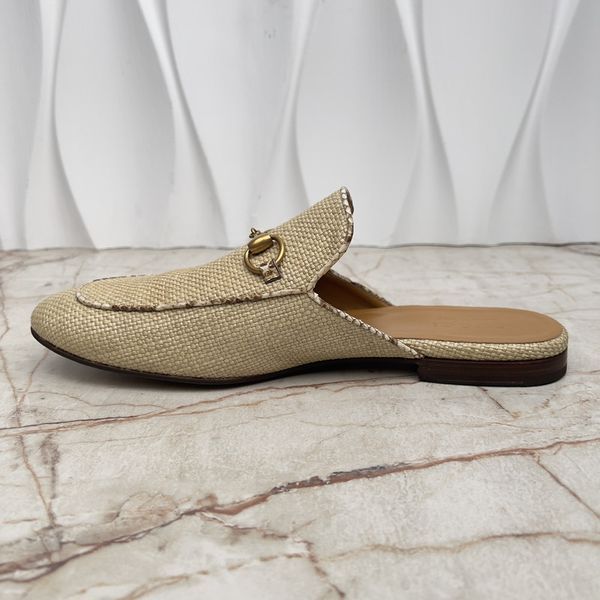 Princetown Horsebit Mule Beige Rafia Python Trim