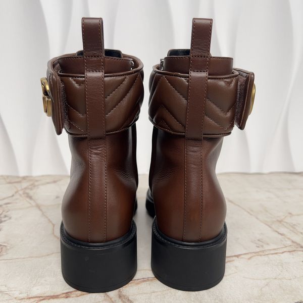 Marmont Double G Combat Boots Matelasse Brown Leather