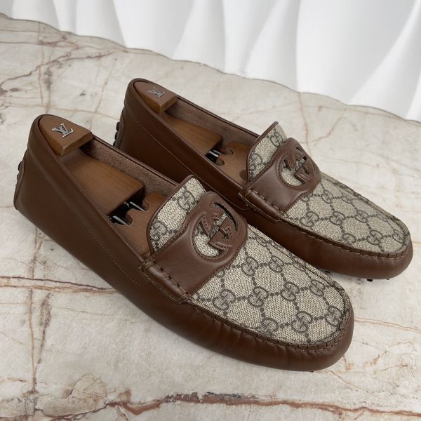 Ayrton Interlocking G Moccasin Supreme Canvas Brown Leather