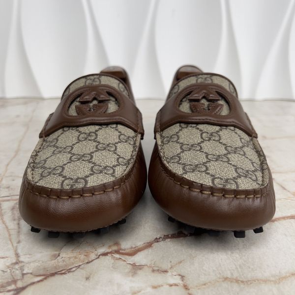 Ayrton Interlocking G Moccasin Supreme Canvas Brown Leather