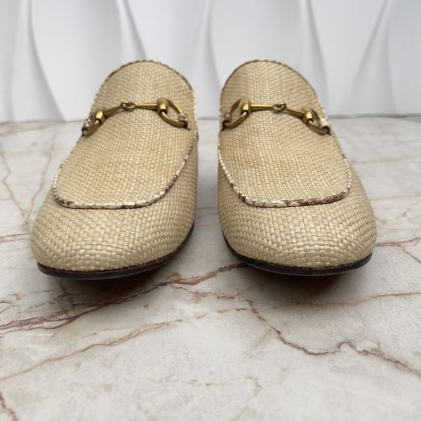 Princetown Horsebit Mule Beige Rafia Python Trim