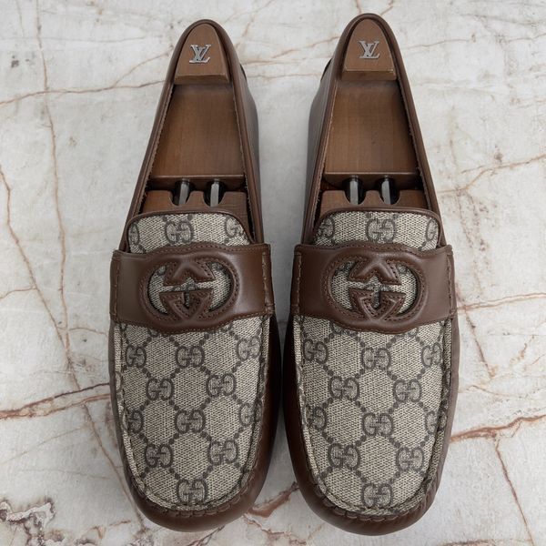 Ayrton Interlocking G Moccasin Supreme Canvas Brown Leather