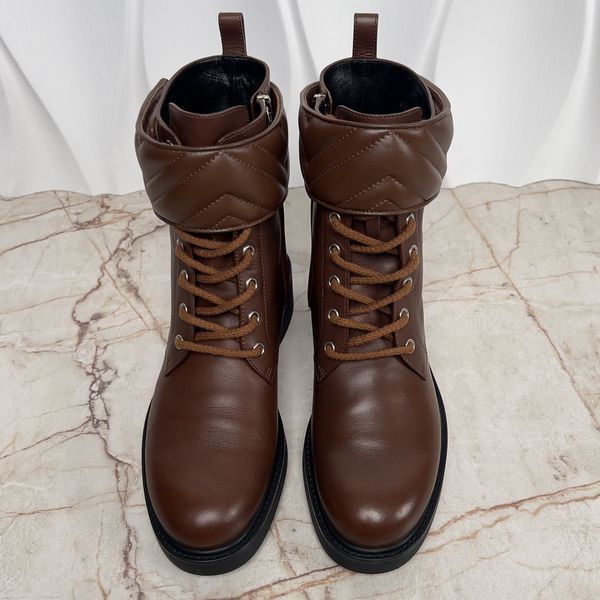 Marmont Double G Combat Boots Matelasse Brown Leather