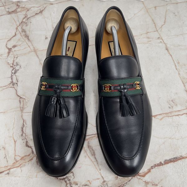 Loafers Interlocking G Tasseled Web Black Leather