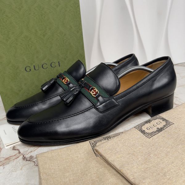 Loafers Interlocking G Tasseled Web Black Leather