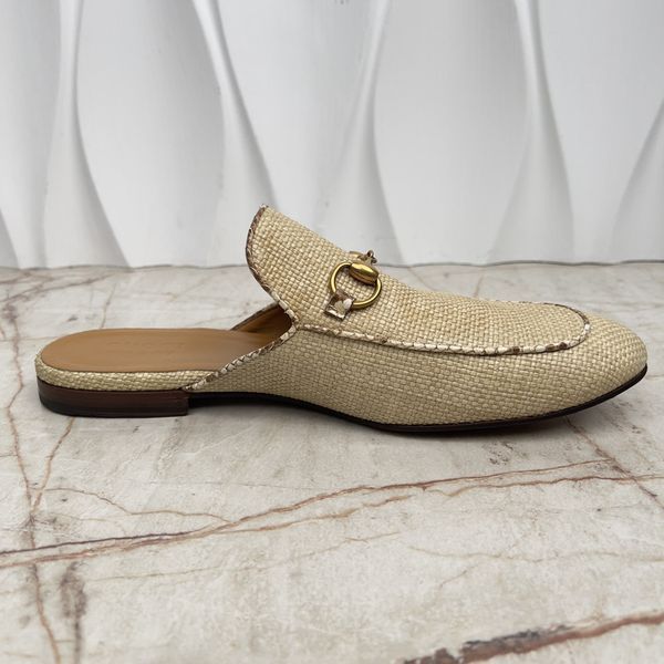 Princetown Horsebit Mule Beige Rafia Python Trim