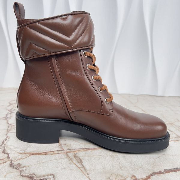 Marmont Double G Combat Boots Matelasse Brown Leather