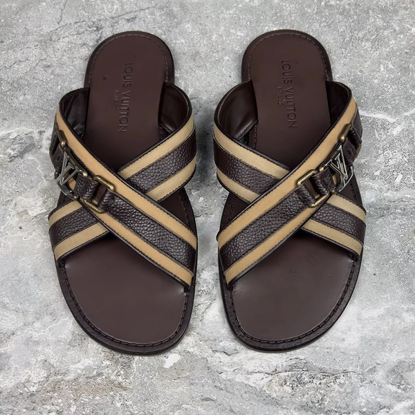 Sandals LV Buckle Flip-flop Brown Leather