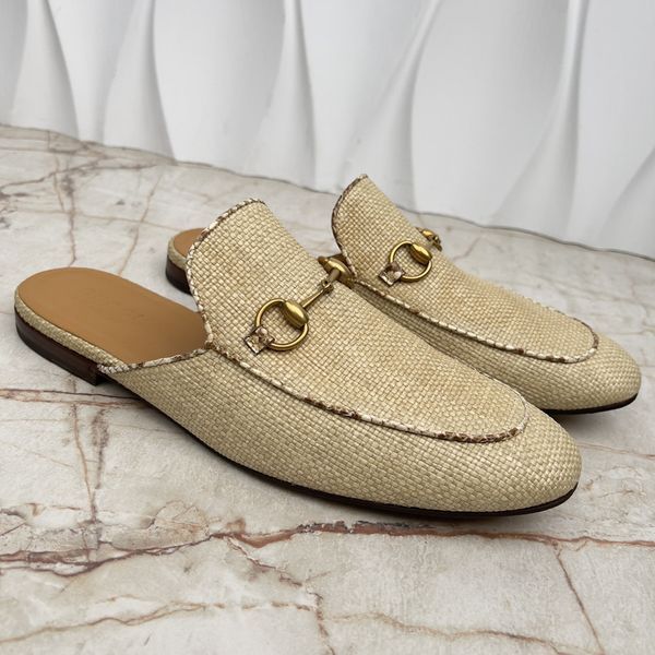 Princetown Horsebit Mule Beige Rafia Python Trim