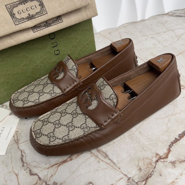 Ayrton Interlocking G Moccasin Supreme Canvas Brown Leather