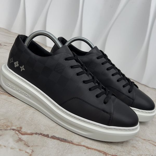Beverly Hills Damier Monogram кросівки чорні шкіряні 3763 фото