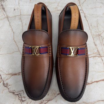 Hockenheim Moccasins Gold Logo Stripe Brown Patina Leather