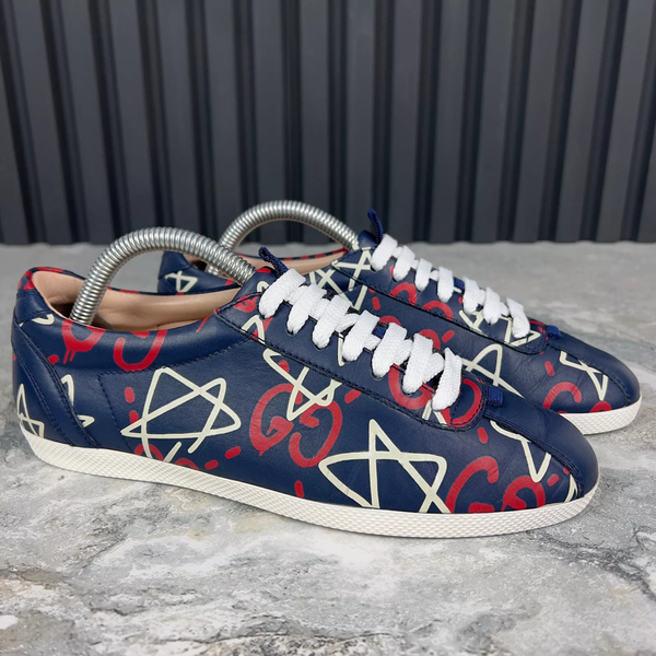 Appolo Graffiti Low Top Sneakers Blue Leather