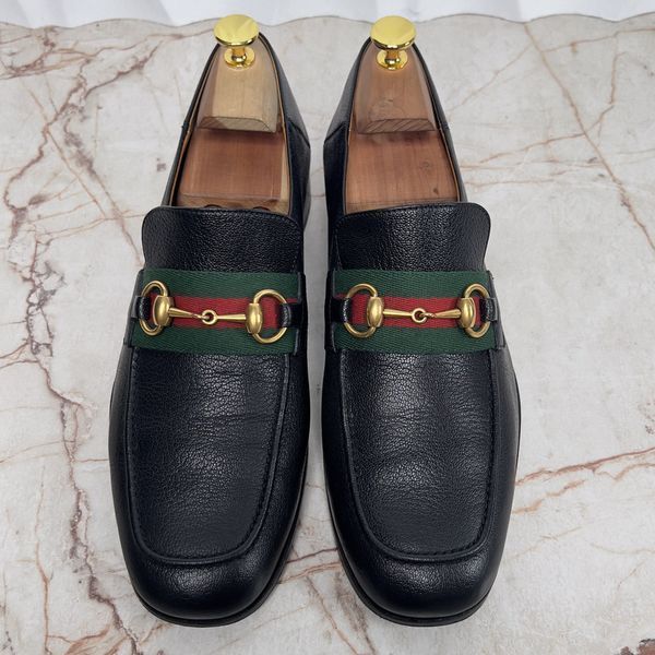 Brixton Horsebit Web Loafers Black Grain Leather