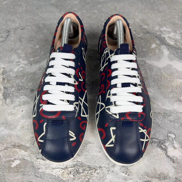 Appolo Graffiti Low Top Sneakers Blue Leather