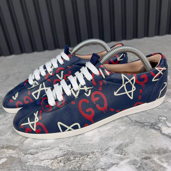 Appolo Graffiti Low Top Sneakers Blue Leather