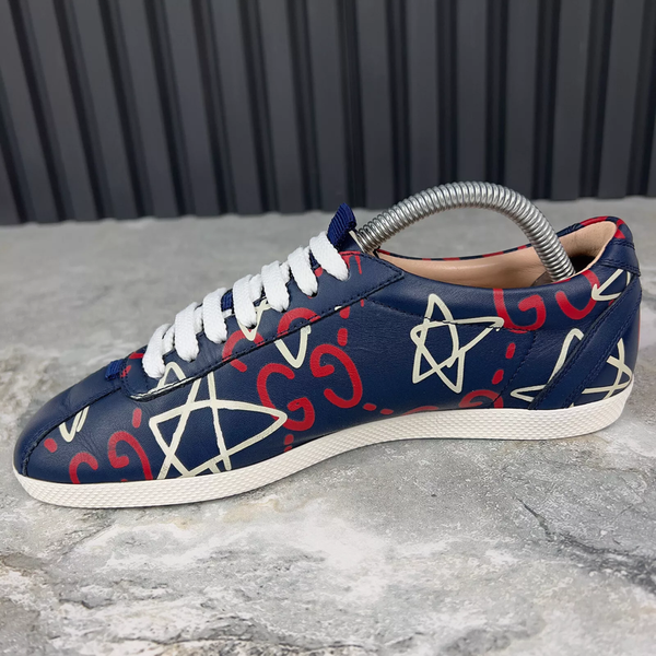Appolo Graffiti Low Top Sneakers Blue Leather