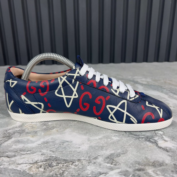 Appolo Graffiti Low Top Sneakers Blue Leather