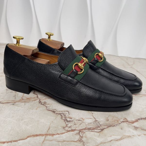 Brixton Horsebit Web Loafers Black Grain Leather