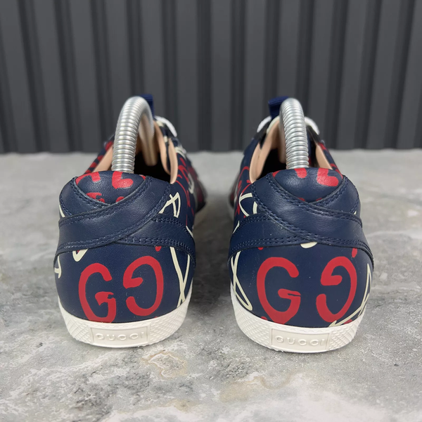 Appolo Graffiti Low Top Sneakers Blue Leather