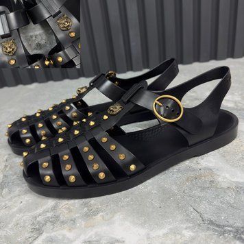 Studded Buckle Strap Sandals Black Rubber